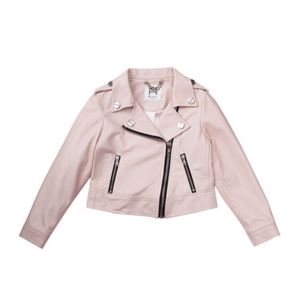 Milly Minis Vegan Leather Moto Jacket, Size 6, Pink